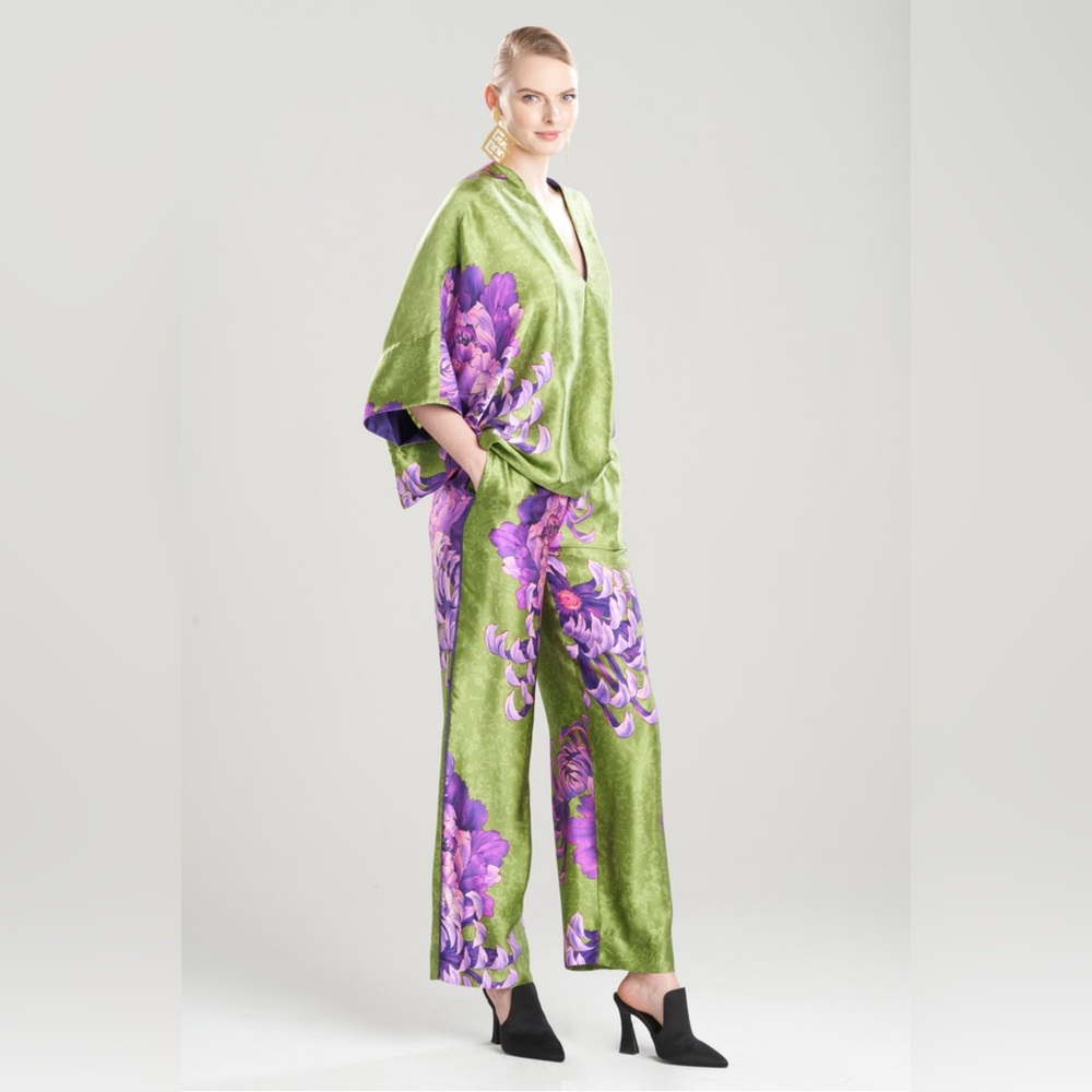 JOSIE NATORI SUMIDA CHARMEUSE WIDE LEG SILK PANTS